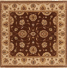 Indian Chobi Brown Square 7 to 8 ft Wool Carpet 19197
