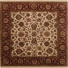 Indian Agra White Square 7 to 8 ft Wool Carpet 19201