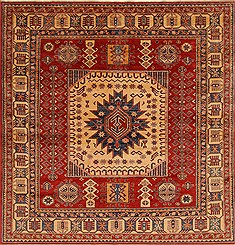 Pakistani Kazak Red Square 7 to 8 ft Wool Carpet 19209