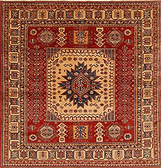 Pakistani Kazak Red Square 7 to 8 ft Wool Carpet 19209