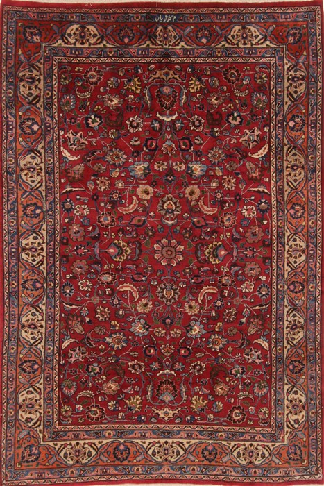 Mashad Red Hand Knotted 67 X 99 Area Rug 250-19271 Image 0