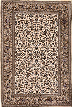 Persian Kashan Beige Rectangle 7x9 ft Wool Carpet 19275