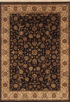 Indian Kashan Black Rectangle 5x7 ft Wool Carpet 19351