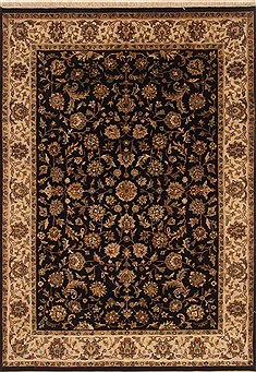 Indian Kashan Black Rectangle 5x7 ft Wool Carpet 19351