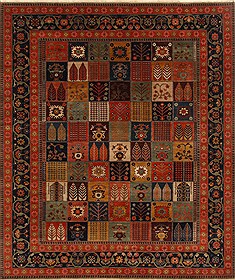 Indian Bakhtiar Red Rectangle 8x10 ft Wool Carpet 19361