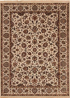 Indian Kashan Beige Rectangle 5x7 ft Wool Carpet 19418