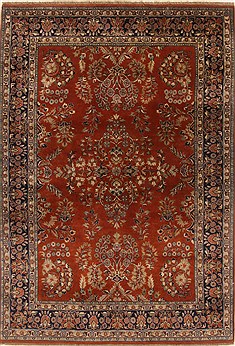 Indian sarouk Orange Rectangle 5x7 ft Wool Carpet 19437