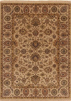 Indian Kashan Beige Rectangle 5x7 ft Wool Carpet 19438