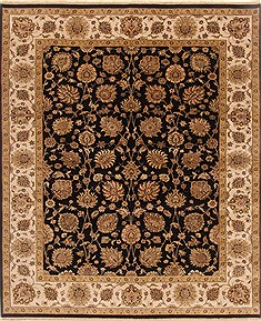 Indian Kashan Black Rectangle 8x10 ft Wool Carpet 19474