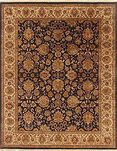 Indian Agra Black Rectangle 8x10 ft Wool Carpet 19486