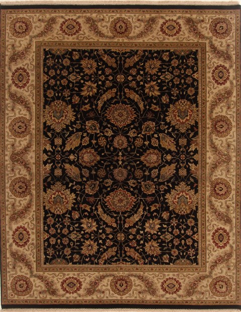 Indian Kashan Black Rectangle 8x10 ft Wool Carpet 19499 | SKU 19499