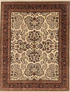 Indian sarouk Beige Rectangle 8x10 ft Wool Carpet 19556