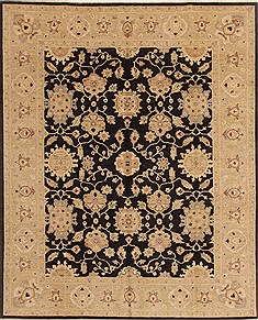 Pakistani Chobi Black Rectangle 8x10 ft Wool Carpet 19575