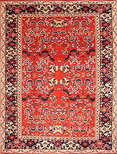 Turkish Turco-Persian Red Rectangle 8x10 ft Wool Carpet 19579