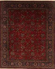 Indian Tabriz Red Rectangle 8x10 ft Wool Carpet 19672