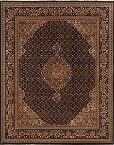 Indian Tabriz Black Rectangle 8x10 ft Wool Carpet 19677