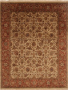 Indian Kashan Beige Rectangle 8x10 ft Wool Carpet 19680