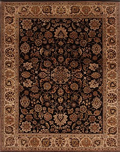 Indian Kashan Black Rectangle 8x10 ft Wool Carpet 19686