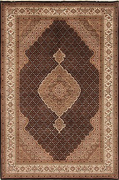 Indian Tabriz Black Rectangle 6x9 ft Wool Carpet 19712