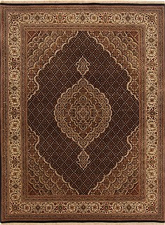 Tabriz Black Hand Knotted 6'1" X 8'1"  Area Rug 100-19720