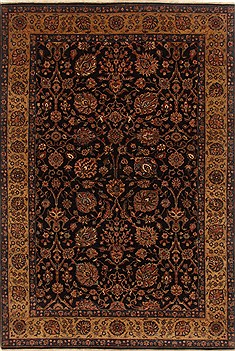 Indian Tabriz Black Rectangle 6x9 ft Wool Carpet 19723