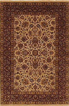 Indian Kashan Beige Rectangle 6x9 ft Wool Carpet 19737
