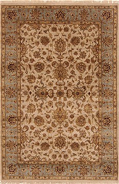 Indian Kashan Beige Rectangle 6x9 ft Wool Carpet 19753
