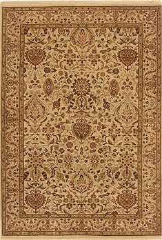 Indian Agra Beige Rectangle 6x9 ft Wool Carpet 19780