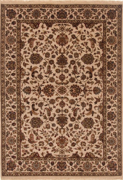 Indian Kashan Beige Rectangle 6x9 ft Wool Carpet 19802 | SKU 19802