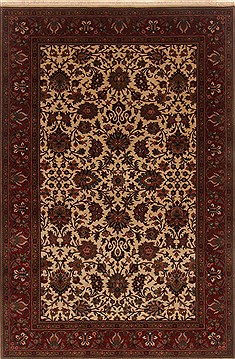 Indian Kashmar Beige Rectangle 6x9 ft Wool Carpet 19803