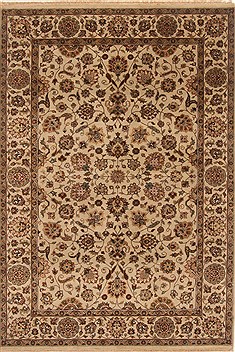 Indian Kashan Beige Rectangle 6x9 ft Wool Carpet 19817