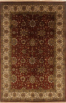 Indian Tabriz Brown Rectangle 6x9 ft Wool Carpet 19837