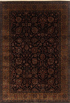 Indian Tabriz Black Rectangle 6x9 ft Wool Carpet 19840