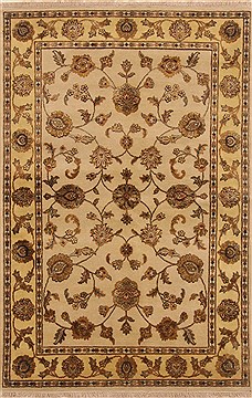 Indian Tabriz Beige Rectangle 4x6 ft Wool Carpet 19846
