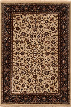 Indian Kashan Beige Rectangle 4x6 ft Wool Carpet 19847