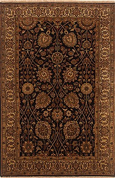Indian Tabriz Black Rectangle 4x6 ft Wool Carpet 19848