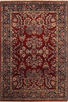 Indian sarouk Red Rectangle 4x6 ft Wool Carpet 19861