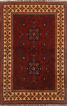 Afghan Kazak Red Rectangle 4x6 ft Wool Carpet 19870