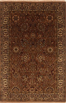 Indian Tabriz Brown Rectangle 4x6 ft Wool Carpet 19873