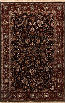 Indian Kashan Black Rectangle 4x6 ft Wool Carpet 19874