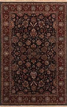 Indian Kashan Black Rectangle 4x6 ft Wool Carpet 19874