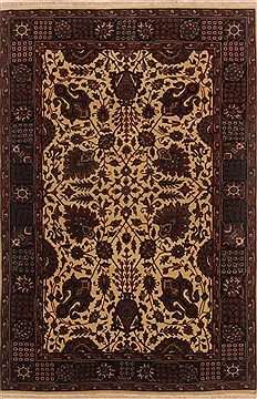 Indian Tabriz Beige Rectangle 4x6 ft Wool Carpet 19876