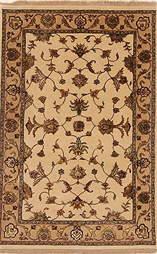 Indian Tabriz Beige Rectangle 4x6 ft Wool Carpet 19891