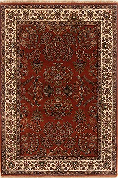 Indian sarouk Brown Rectangle 4x6 ft Wool Carpet 19942