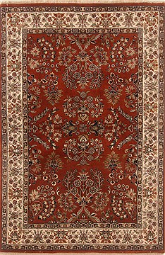 Indian sarouk Brown Rectangle 4x6 ft Wool Carpet 19943