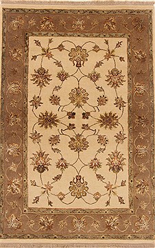 Indian Tabriz Beige Rectangle 4x6 ft Wool Carpet 19945