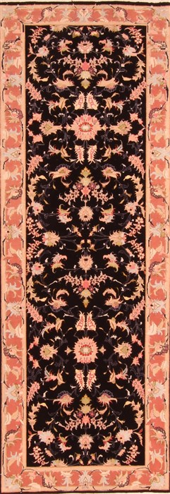 Tabriz Black Runner Hand Knotted 210 X 80  Area Rug 100-20007 Image 0
