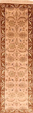 Indo-Persian Beige Runner Hand Knotted 2'4" X 7'5"  Area Rug 100-20013