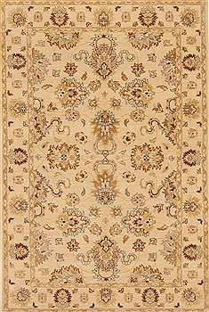Indian Chobi Beige Rectangle 4x6 ft Wool Carpet 20036