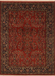 Indian sarouk Red Rectangle 5x7 ft Wool Carpet 20105